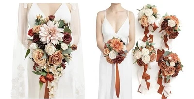 Ling's Moment искусственные цветы оранжевый свадебный и подружки невесты букет - набор из 6 - Изображение 1 из 3