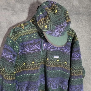 Vintage Patagonia Synchilla Set Maglione Cappello Uomo Piccolo Parabrezza Anni 90 Geometrico - Foto 1 di 13