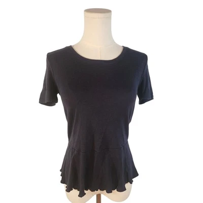 Espléndida Camiseta Negra Manga Corta Peplum XS Caprichoso Volantes Lechuga Dobladillo Foto 1 de 4