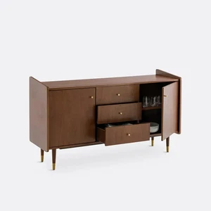 Mid Century Walnut Sideboard with Brass Legs & Storage Drawers - Picture 1 of 9