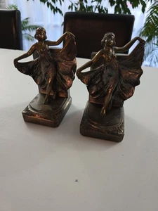 Antike 20er Jahre Loie Fuller Bronze Art Deco "Serpentinentanz" Mädchen Buchstützen (2) - Bild 1 von 19