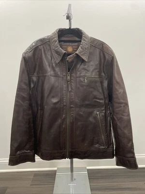 Marc New York Leather Jacket Men XXL Cafe Racer Bomber Brown Heavy Zip Lined - Image 1 of 4