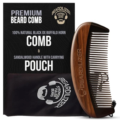 Peine de barba premium para hombre - 100 % natural negro buey cuerno de búfalo y sándalo Han Foto 1 de 4