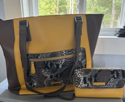 Bolso de Mano Vera Bradley Ella Imitación Cuero Maíz Amarillo Marrón Estampado Piel de Serpiente Foto 1 de 4