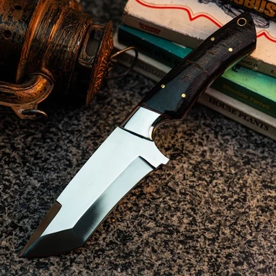 Cuchillo Damasco/Acero 9.3" Listo para Regalo Full Tang Hunt it Hunt + Funda de Cuero Foto 1 de 4