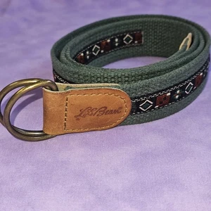 De Colección LL Bean Azteca Geométrico Algodón/Cuero Hombres Cinturón Anillo en D Hebilla Aprox 42" Lg - Imagen 1 de 8