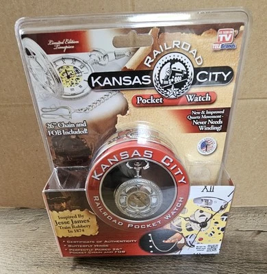 TeleBrands Kansas City Railroad Pocket Watch & Fob 26" Chain Limited Edition NIB - Изображение 1 из 4
