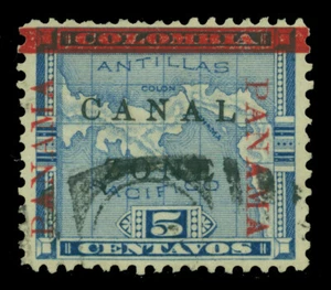 CANAL ZONE (US) 1904 Map of Panama Ovpt. 5c blue "ZONE" anitque type Sc# 12b U - Picture 1 of 2