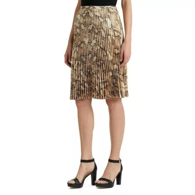 Saia plissada nova com etiquetas $195 Ralph Lauren animal estampa de pele de cobra tamanho 16 - Imagem 1 de 4