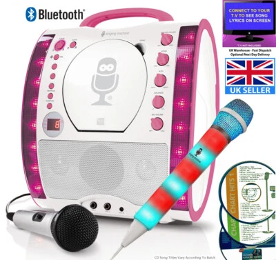 PINK Disco Bluetooth Karaoke Machine, Light Up Mic, 2nd Mic, CD Player, UK NEW - Image 1 of 4
