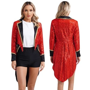 Women's Ringmaster Costume Lion Tamer Circus Tailcoat Halloween Blazer Jacket - Picture 1 of 20