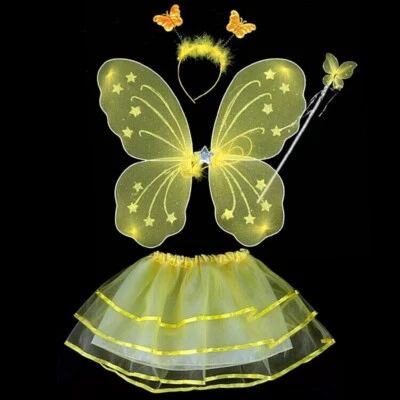 4X Butterfly Fairy Wing and Wand Set Girls Fancy Dress Dressing Up Ladies Party* - Image 1 of 4