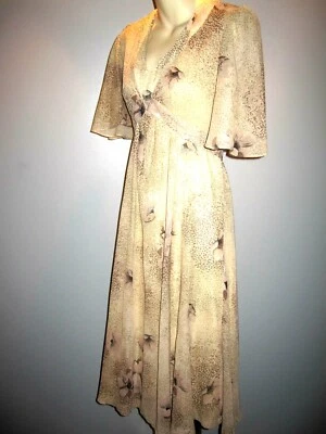 Винтажный 1970-х годов летучая мышь платье леопард цветок диско богемное струящийся фея принцесса 7 - Изображение 1 из 4