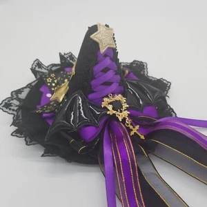 Gothic Lolita Halloween Hat Hair Clip Purple Lace Gold Stars - Picture 1 of 11
