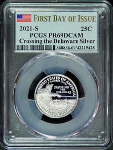  2021 S 25C SILVER CROSSING The DELAWARE PR69 DCAM PCGS  FIRST DAY ISSUE