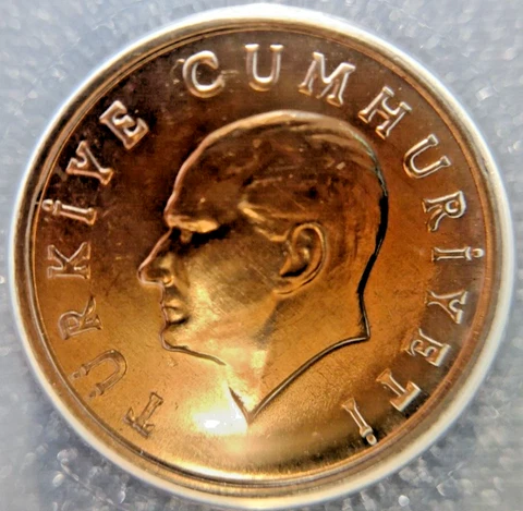 1987 Turkey 5 Lira KM# 963 MS65 ANACS Aluminum Cover