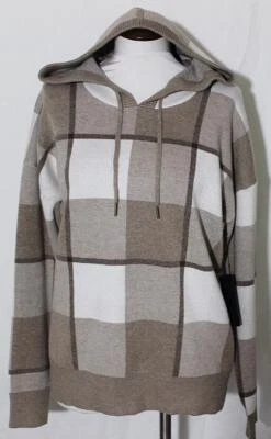 NUEVO Suéter Pullover Rachel Roy Tonos de Marrón a Cuadros con Capucha Talla Grande Foto 1 de 3