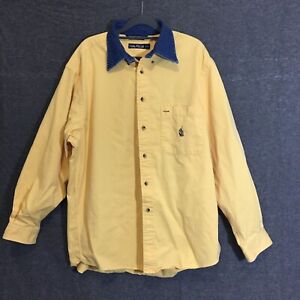 Nautica Men's Shirt Large Yellow 90s Vintage Button Down Logo Denim Collar