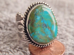 Ladies Bisbee Turquoise Sterling Silver Ring Navajo Robert Shakey Size 5 1/4 - Picture 1 of 6