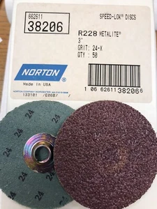 50 pcs. 3” 24 GRIT NORTON R228 SPEED-LOK DISCS. MADE IN USA (loc stk) - Picture 1 of 1