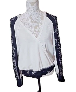 Free People Top Faux Wrap Long Sleeve Auxton Thermal Boho Women's Medium - Picture 1 of 9