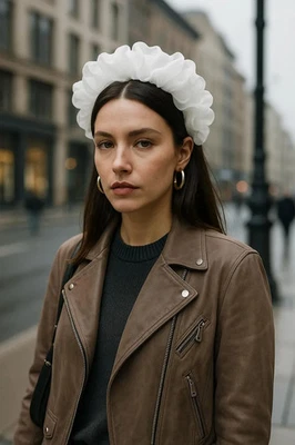 Diadema blanca de gasa con volantes diadema ancha hinchada accesorio de boda fiesta Foto 1 de 2