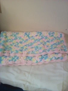 Brand New Baby Afghan Pinks Blues Yellows 40 X 38 - Picture 1 of 6