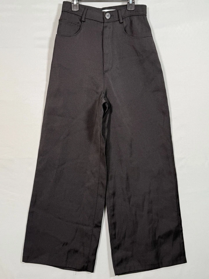Pantalones informales ZARA para mujer cintura alta pierna ancha XS negros textura acanalada 26x27" Sam Foto 1 de 4