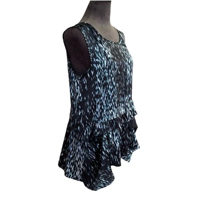 Theory Tops Sz S Sleeveless Satin Silk Blend Ruffle Tiered Black White Stretch - Image 1 of 4