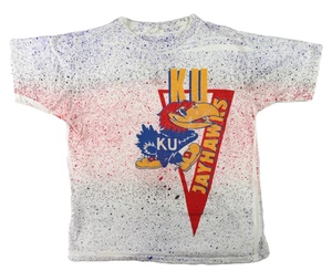 VTG 80s USA Adult Large KANSAS UNIVERSITY KU Jayhawks Paint Splatter T Shirt - Picture 1 of 12