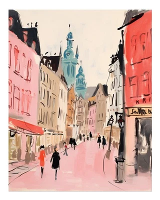 Charming Urban Scene Wall Art Poster - Vibrant City Street Home Decor - Image 1 of 4