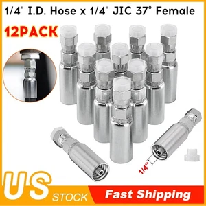 12-Pack 1/4" Hydraulic Hose End Fittings: 1/4" I.D. Hose x 1/4" JIC 37 ° Female - Picture 1 of 16