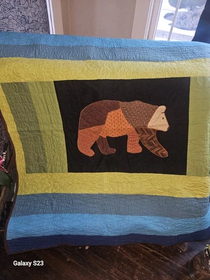 Manta Edredón Oso Marrón Vintage Hecha a Mano por Lisa J Clark, Borde Marrón 50x44" Foto 1 de 4