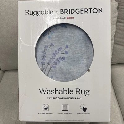 Alfombra resistente 5'x7' lavable Bridgerton Crown Affair marfil/azul ópalo - ¡Nueva! Foto 1 de 4