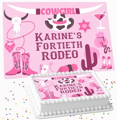 COWGIRL RODEO BIRTHDAY PARTY PERSONALISED ICING EDIBLE COSTCO CAKE TOPPER GC-57