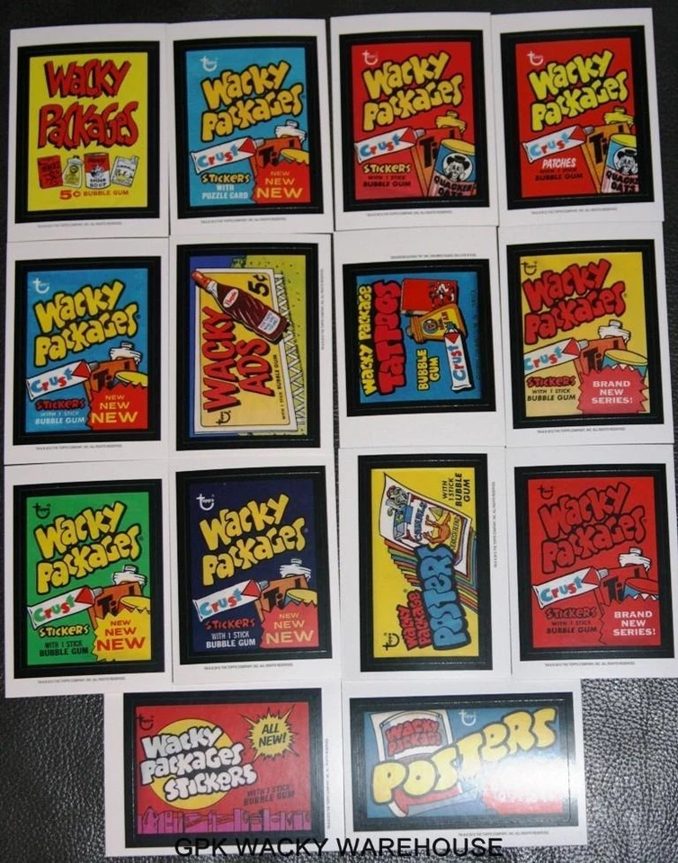WACKY PACKAGES OLD SCHOOL 4 COMPLETE WRAPPERS ADS STICKERS SET 14/14 WHITE BACK - Image 1 of 1