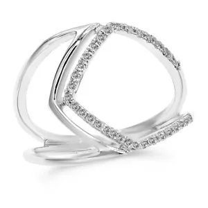 ANILLO ANCHO DE MANO DERECHA DE CÓCTEL REDONDO DE DIAMANTES PAVIMENTADO ORO BLANCO 14K - Imagen 1 de 1