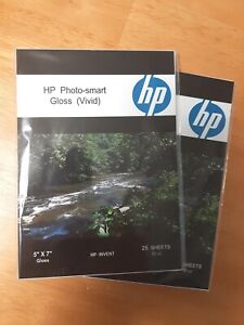 New HP Photo-smart Gloss (Vivid) Photo Paper - 2 Packs of 25 Sheets 5 x 7 inch