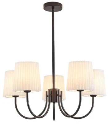 Modern Living Room Chandelier, 5 Lights White Fabric Shade Black Pendant... - Image 1 of 4