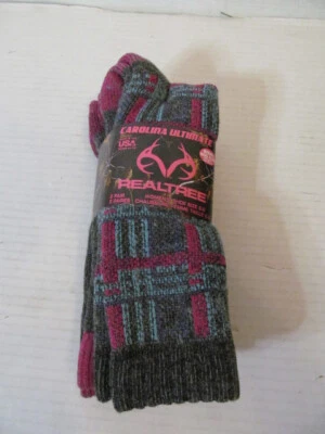 Calcetines Carolina Realtree Mujer Mezcla Lana Merino, 2 Pares, Rosa/Gris Zapato 6-9 Foto 1 de 4
