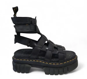 DR MARTENS Ricki Gladiator Sandal Women Sz 8 Blk Nappa Lux Leather Platform Shoe - Picture 1 of 12