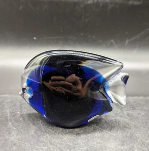 Pisapapeles vintage Marcolin Italia arte vidrio pez azul transparente 6" L x 4" H firmado - Imagen 1 de 13
