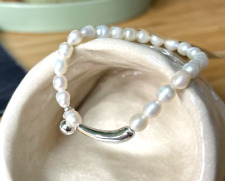 Silver Pearl Bracelet , Silver Freshwater Pearl Bracelet , Silver Pearl Bangle