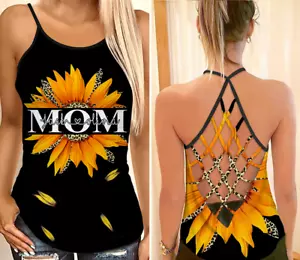 Personalized Mom and kids sunflower Criss Tank Top_1222 - Picture 1 of 3