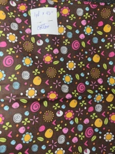 Cotton Fabric Brown with flowers/Swirls. Pre-cut at 1 yd. - Picture 1 of 1