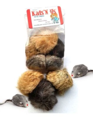 KATS'N US® Real Rabbit Fur Jumbo Pom Pom & Mouse Cat Toy - 5 Pak