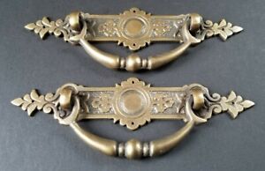 2 Antique Style Ornate Victorian Brass Drawer Handles Pulls (2-3/4" center) #H44