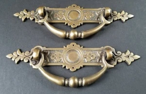 2 Antique Style Ornate Victorian Brass Drawer Handles Pulls (2-3/4" center) #H44 - Picture 1 of 6