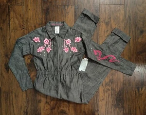 Disney Girl's Grey Embroidered Mulan Jumpsuit Size 11/12 - Picture 1 of 2