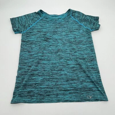 Camisa para mujer Calvin Klein grande azul jaspeado mangas cortas elástica informal tejida Foto 1 de 4